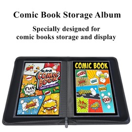 Comic Book Binder, 24+ Pockets Comic Book Storage Album, Premium PU Leather Comics Binder Fit for Comic Books Black