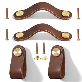 Leather Handles for Furniture, Pack of 4 Wardrobe Handles, Leather Drawer Knobs, Handles, Wardrobe Handles, Cabinet Handles, Leather Furniture Knobs, Handle for Wardrobe, Chest of Drawers, Cupboard