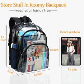 KUI WAN Clear Backpack, Clear Bag Stadium Approved Large Clear Backpack Heavy Duty PVC Transparent Clear Bag for Stadium,School,Black