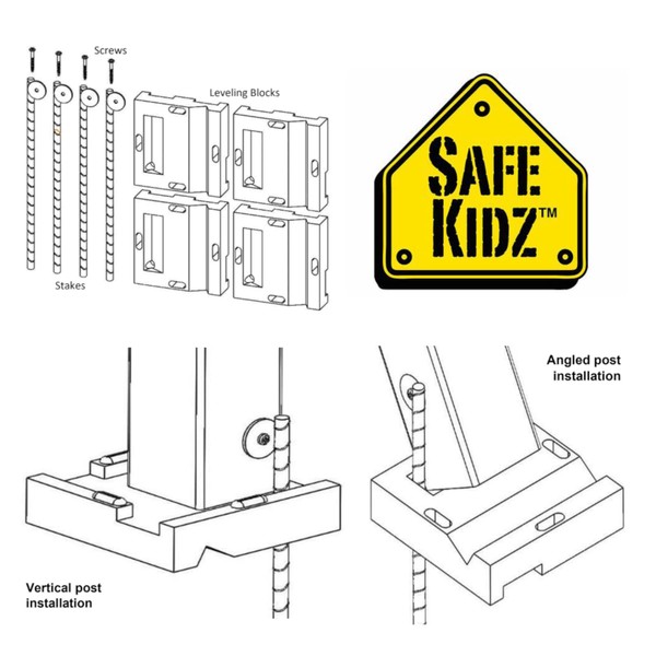 Swing Set Anchor Leveling Kit :: Includes Four Large Molded Rubber Blocks with Stakes and Hardware for Installation