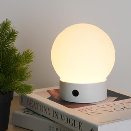 WEILAILUX Small Cute Cordless Table Lamp Rechargeable, Battery Operated Shower Lamp Waterproof, Touch Dimmable Globe Ambient Light for Outdoor/Bedside/Patio/Dining (White)