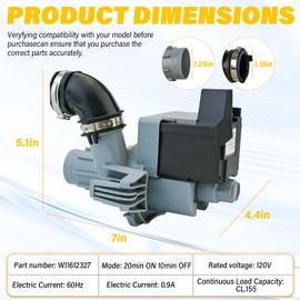 W11612327 Dishwasher Circulation Pump Motor Compatible with Whirlpool WDT730PAHZ0 WDT975SAHZ0 WDP730HAMZ0 WDTA75SAHZ0 Compatible with Maytag MDTS4224PZ0, Replacement part W11521436 W11024423 W10805387
