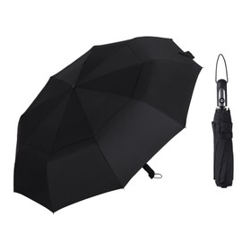 54 inch Large Compact Umbrella 3 Folding Umbrella for Rain Oversized Auto Open Close Travel Umbrella Vented Double Windproof Telescopic Umbrella (Black)