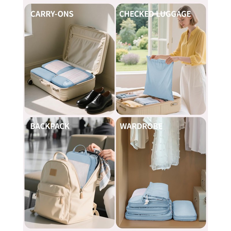 Narwey 5-Piece Set Compression Suitcase Organiser, Compression Packing Cubes Suitcase
