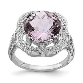 Size 7 Solid 925 Sterling Silver Checker-Cut Simulated Pink Simulated Quartz Ring (2mm)