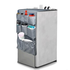 Pikpops Over The Mini Fridge Storage Double Side Caddy Organizer for College Dorm & Office Essentials, 17 Extra Large Fabric Pockets & Flatware Storage Organization Home Supplies (Gray)