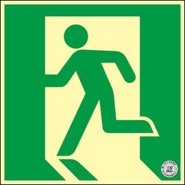 Green Cross 068831 Medium Brightness Luminous Evacuation Exit Guide Sign, Emergency Exit, Phosphorescent FA-831, 7.9 x 7.9 inches (200 x 200 mm), Fire Service Certified