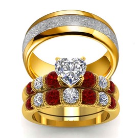 His and Hers Wedding Ring Sets Couples Rings 2pc Yellow Gold Filled Cz Wedding Engagement Ring Bridal Sets Tungsten Carbide Wedding Band