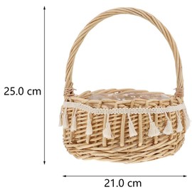Wicker Basket, Picnic Food Basket with Handle and Tassels, Home Garden Arrangement Woven Flower Basket, Wedding Decorative Basket, 15 * 8 * 20cm