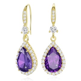 Diamond Dangle Earrings for Women Silver/Gold Plated Crystal Rhinestone Birthstone Drop Dangling Teardrop Earring Set Wedding Costume Jewelry Gift for Women Yellow Gold Plated Alexandrite Purple
