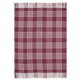 VHC Brands Eston Rustic Farmhouse Decor Autumn Seasonal Burgundy Tan Plaid Throw 50x60
