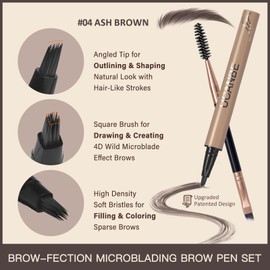 UCANBE Brow-Fection Angled Brush Eyebrow Pen, Liquid Microblading Eyebrow Pencils for Women, Wild Natural Brow Pen for Realistic Hair-Like Brows, Easy to Color, Waterproof, Lasts All Day, Ash Brown