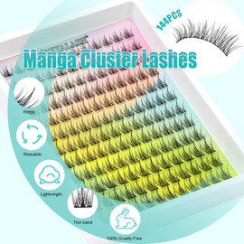 Wispy Cluster Lashes Manga Lashes 144PCS Natural Cluster Lashes C Curl Natural Individual Lashes 10-13mm Lash Clusters Anime Lashes Individual Eyelashes Clusters by Obeyalash