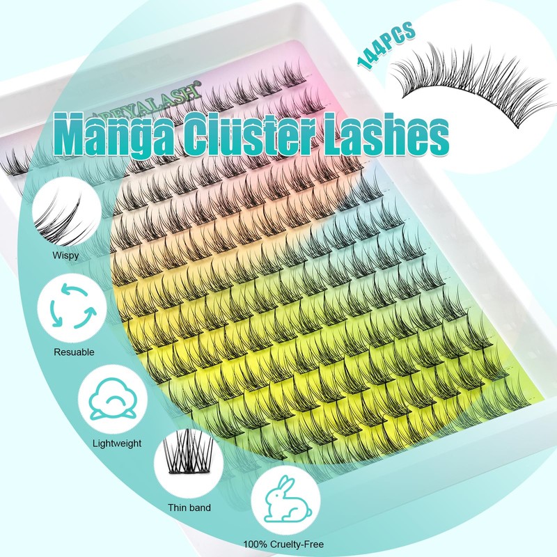 Wispy Cluster Lashes Manga Lashes 144PCS Natural Cluster Lashes C