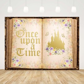 AIBIIN - Telón de fondo de 7 x 5 pies Once Upon a Time - Libros de cuentos de hadas para decoración de bodas, fiestas, suministros de decoración de castillo antiguo, princesa, historia romántica,