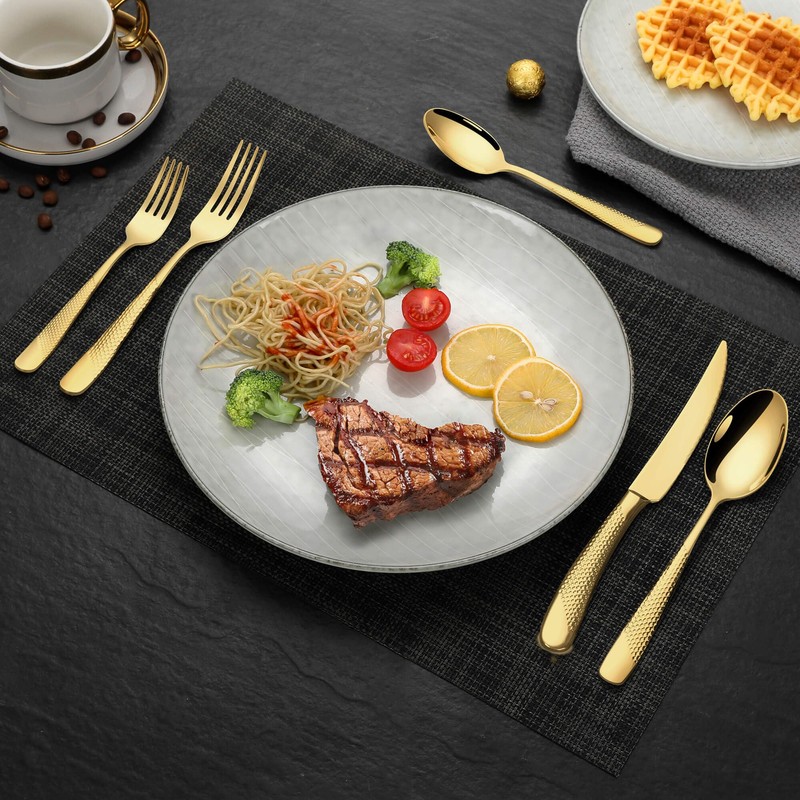 Lemeya 20-Piece Hammered Gold Silverware Set for 4 with Serrated