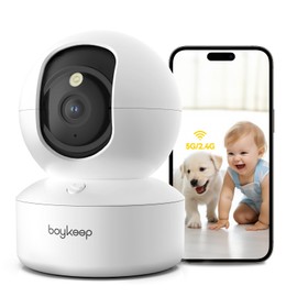 BoyKeep 2.4G/5GHz Indoor Surveillance Camera, 2K 360° WLAN Surveillance Camera, Indoor Dog Camera with App, Baby Monitor with Camera with Motion Detection, Night Vision, Two-Way Audio, K30