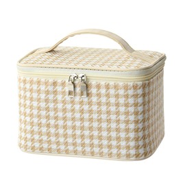 QIXCOZTI Portable Travel Toiletry Houndstooth Bag Men and Women kilobird Plaid Cosmetic Bag Bathroom Storage Bag(8.7INX6INX5.5IN) for Brushes Set,Full-Sized Shampoo,Toiletries,Accessories（yellow