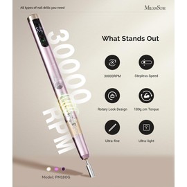 MelodySusie MelodySusie Portable Electric Nail Drill, Cordless 30000RPM Nail EFile with Drill Bits & Ultra Fine Sanding Bands for Manicure Pedicure, Professional Nail Drill Tool for Women, PM180G Pink