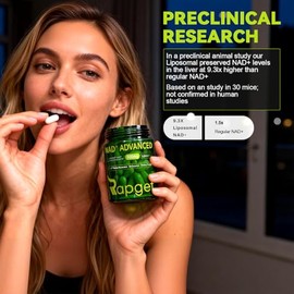 RAPGET Suplemento liposomal NAD + Resveratrol - Suplemento NMN alternativo de alta pureza NAD + Suplemento para energía - Apoyo a la salud celular - 6