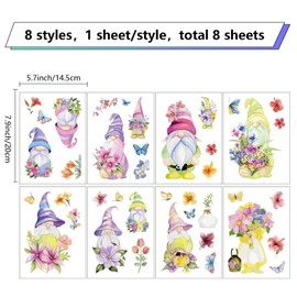 CRASPIRE 8 Sheets Gnome Window Decal Large Spring Flower Butterfly Peel and Sticker Waterproof Vinyl Wall Art Glass Window Sticker Cling for Classroom Bedroom TV Wall Home Party Decorations 5.7x7.87