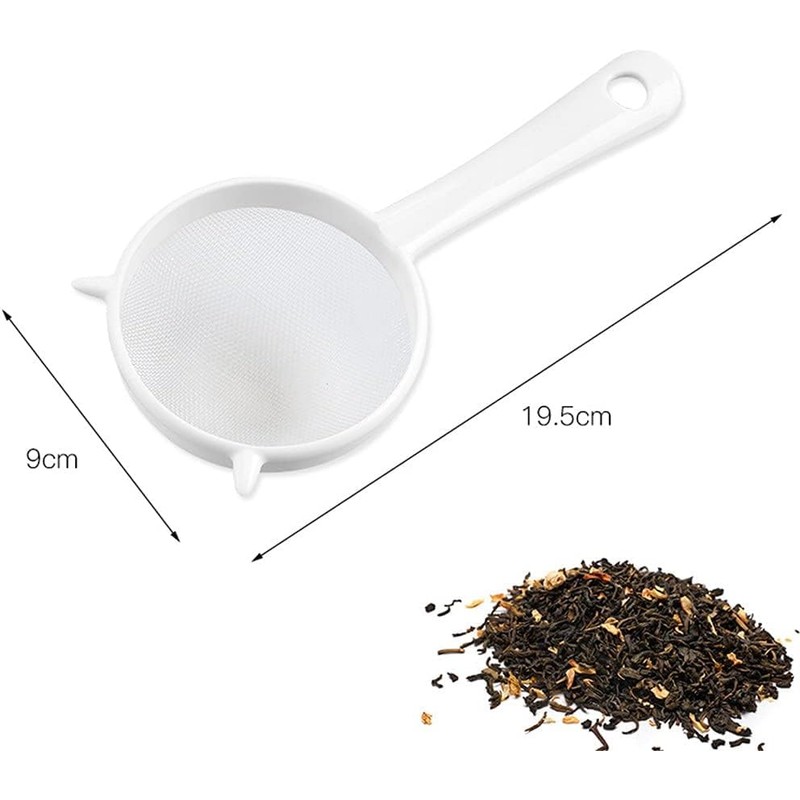 White Kitchen Handheld Reusable Plastic Screen Mesh Tea Leaf Strainer