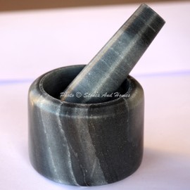 Stones And Homes Indian Grey Mortar and Pestle Set 3 Inch Marble Pill Crusher Herbs Spice Grinder for Kitchen Small Bowl Polished Decorative Round Herbs Spices Stone Grinder - (7.6x5.7x3.7 cm)