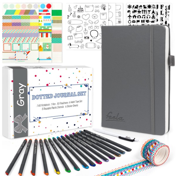 feela Dotted Journal Kit, Dot Grid Journal Hardcover Planner Notebook