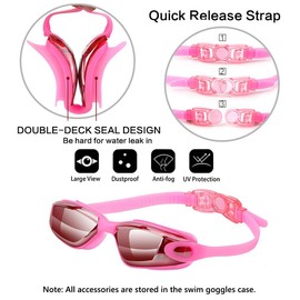 Swim Goggles Swimming Goggles No Leaking with Nose Clip, Earplugs and Case for Men Women Adult Youth Kids (Pink)