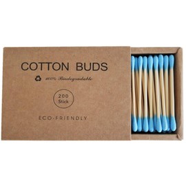 NINFEIQI 200 Pieces Bamboo Cotton Buds, Double Head Cotton Ear Cleaning Buds, Cotton Swabs for Makeup Cleaning Arts Crafts, with Storage Container