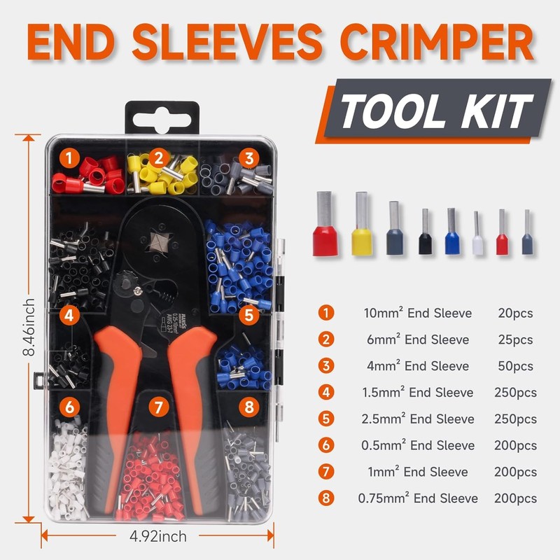 iCrimp Ferrule Crimping Tool Kit 0.25-10mm² 23-10AWG with 770pcs End-Sleeves