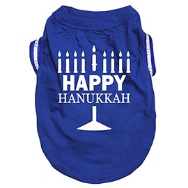 Petitebella Happy Hanukkah Candelabra - Camisa para perro (azul/bandera, XXXL)