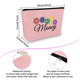 Bingo Game Lover Gift Bingo Money Makeup Bag Casino Lovers Gift for Women Cosmetic Bag Bingo Player Gift Casino Gambling Gift Bingo Lover Gift Birthday Christmas Gift Travel Cosmetic Pouch（Pink）