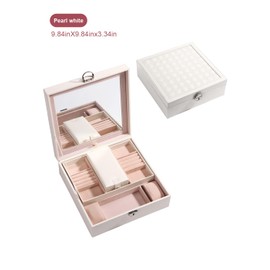 Hatori Jewelry Box for Women, 2-Layer Lockable Earring Organizer with Removable Trays & Mirror, Portable Travel Jewelry Storage Case for Necklaces, Rings, Bracelets, Cosmetics Accessories - White