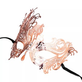GIFTSHOP101 Beautiful Swan Metal Laser Cut Silver Stones Masquerade Mask - Rose Gold