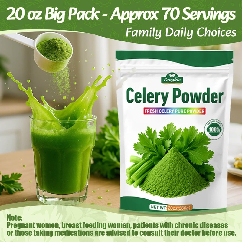 Fangkic Pure Celery Powder, 20 oz/1.25 lb Fresh Celery Juice
