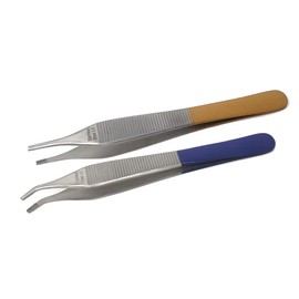 Adson Brown Tissue Forceps 4.75" Tweezer Dressing Straight + Curved Forceps Pliers Instruments Surgical Veterinary Tools Set of 2