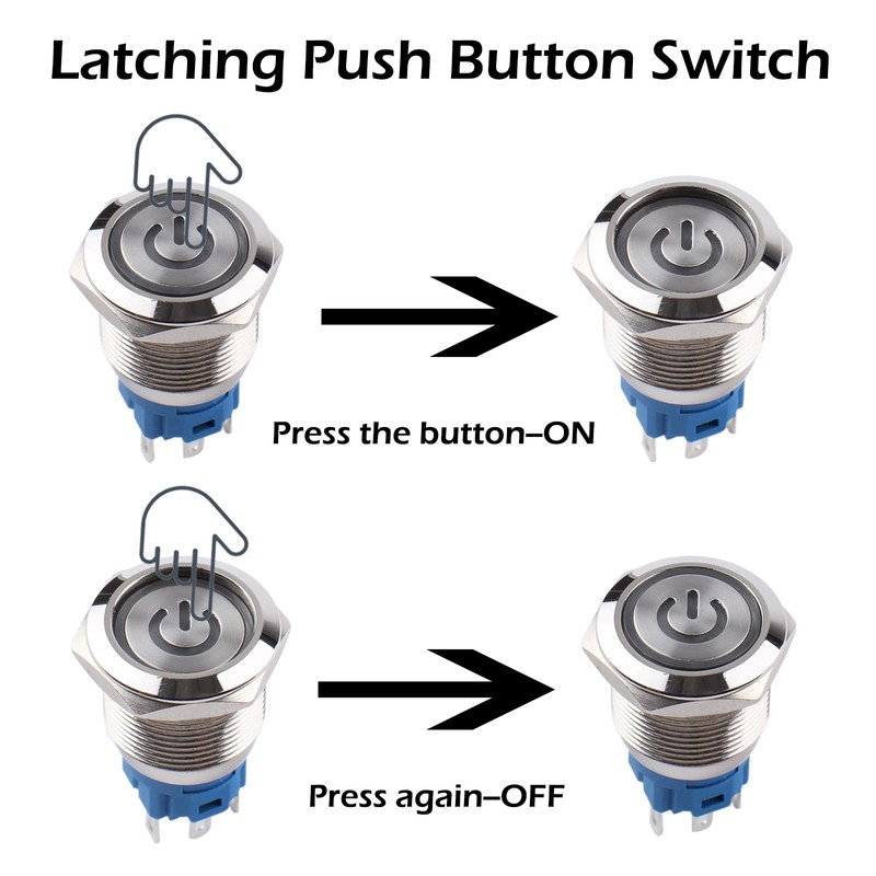 DMWD 2PCS 19mm Latching Push Button Switch 12V-24V On/Off 1NO