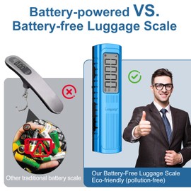 Battery-Free Digital Luggage Scale, 110lbs/50kg Portable Handheld Hanging Scale for Luggages, Suitcases, Backpacks & Bags, Easy Weighing for Travel, No Need Batteries (Blue)