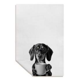 Kemingni Funny Dachshund Coffee Kitchen Towels, Dachshund Gifts Hand Towels for Kitchen, Weiner Dog Gifts Tea Towels Dish Towels, Weiner Dog Gifts, Dachshund Decor, 16x24 Inch