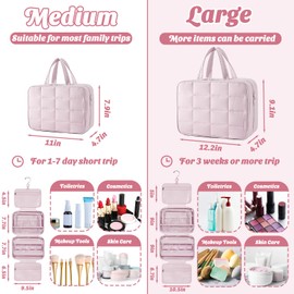Hanging Travel Toiletry Bag with Waterproof Compartments, Lightweight Makeup Organizer with Jewelry Pocket & 360-Degree Hook for Family Trips, Daily Use Business Travel (Pink, M)