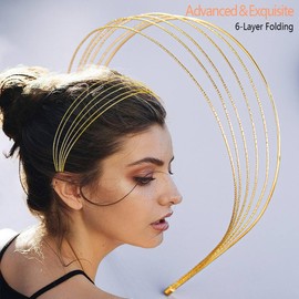 Coridy Layered Headband for Women Fashion Gold Hairband Thin Metal Hair Accessory五点：