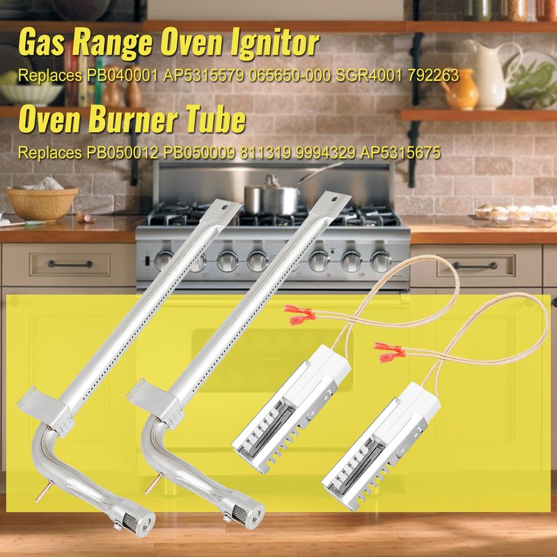 2Pack Oven Igniter PB040001&Burner Tube PB050012 for Viking Range
