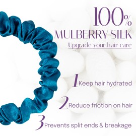 OLESILK Set of 3 100% Silk Hair Bobbles Small Scrunchies Hair Accessories Braid Rubber Rings Elastic Hair Bands 3 Pieces Peacock Blue