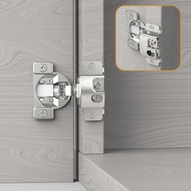 Furniware 20 Pieces 1-1/4 in Overlay Soft Close Concealed Hinge for Face Frame Door, 105° Open Angle Concealed Stainless Steel Hinges for Face Frame Door, Soft Close Cabinet Hinge Satin Nickel