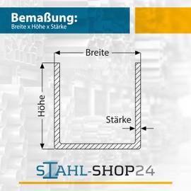 Stahl-Shop24 - Aluminium U-profile pressed raw, aluminium U-profile, aluminium profile, cover profile U strip, aluminium profile, colour: silver, EN AW-6060 T66 AlMgSi0.5, length: 500 mm, dimensions: