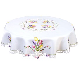 Simhomsen Embroidered Tulip Floral Tablecloth for Spring and Easters (Round 70 inches Tablecloth)