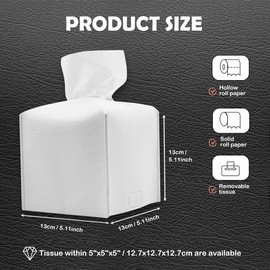 Cosmetic Tissue Box, Tissue Box, Tissue Dispenser, Tissue Box for Dining Room, Bathroom, Bedroom, Car, Office, Thickened Leather Material, Square, Refillable, 13 x 13 x 13 cm, White