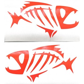 2 x Fish Skeletons Mirror Image Decal Vinyl Sticker Car Truck Laptop Boat Tumbler Yeti Decor (Orange, 7")