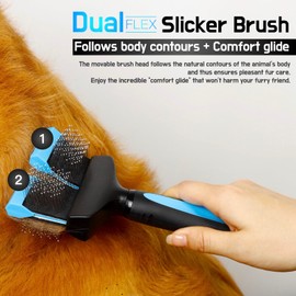 iToleeve Dual Flex Slicker Brush Dog Brush, Gentle Grooming Tool for Sensitive Dogs & Cats - Ideal for Long Hair, Removes Undercoat, Tangles, and Knots